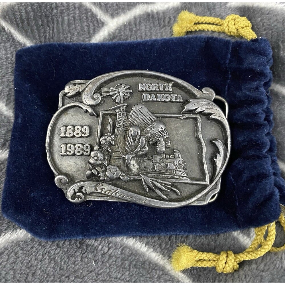 North Dakota Centennial Pewter Belt Buckle 1889 1989 Limited Ed #1099 Siskiyou